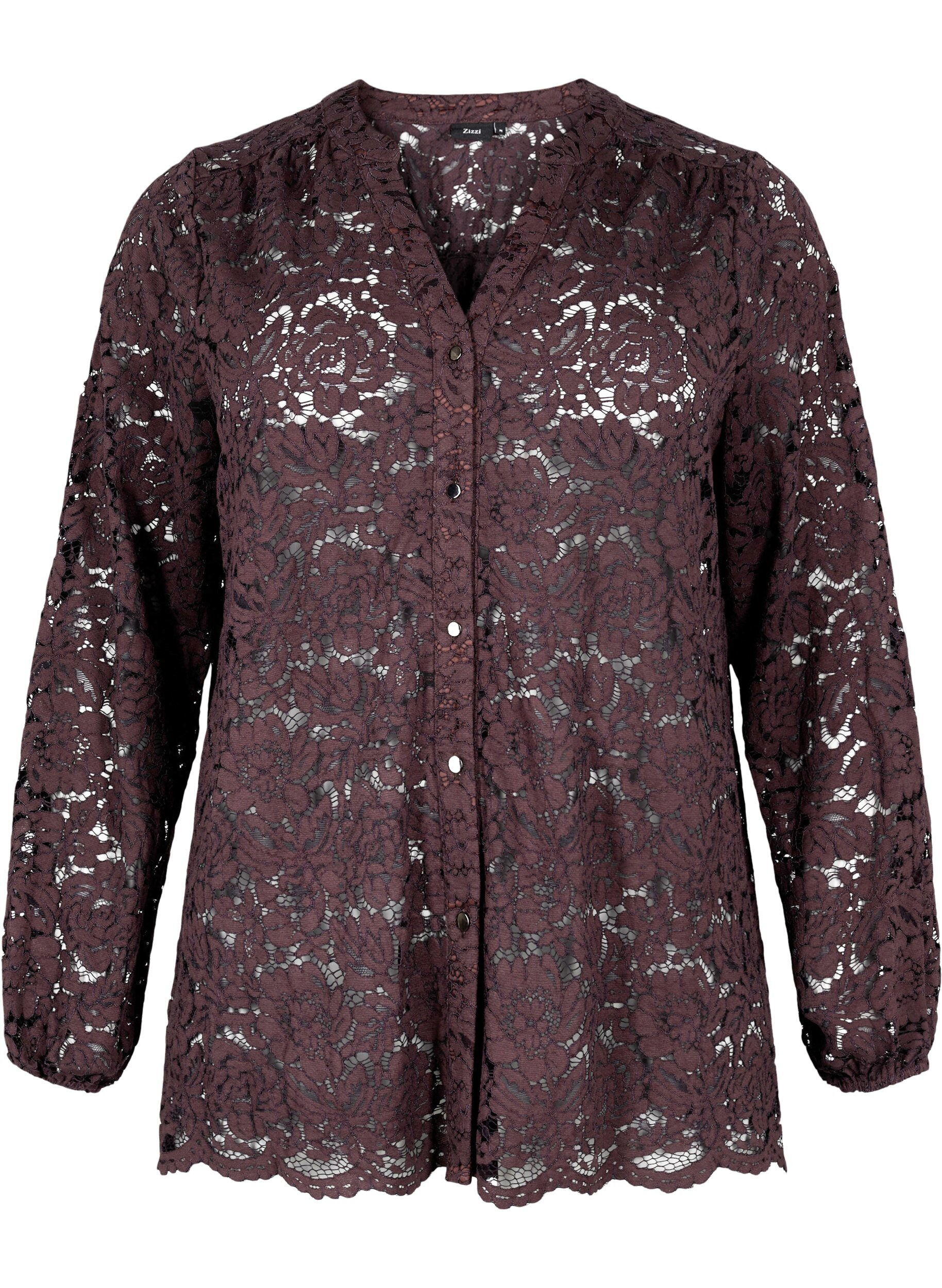 Zizzi A-vorm shirt van kant, Fudge, Packshot image number 0