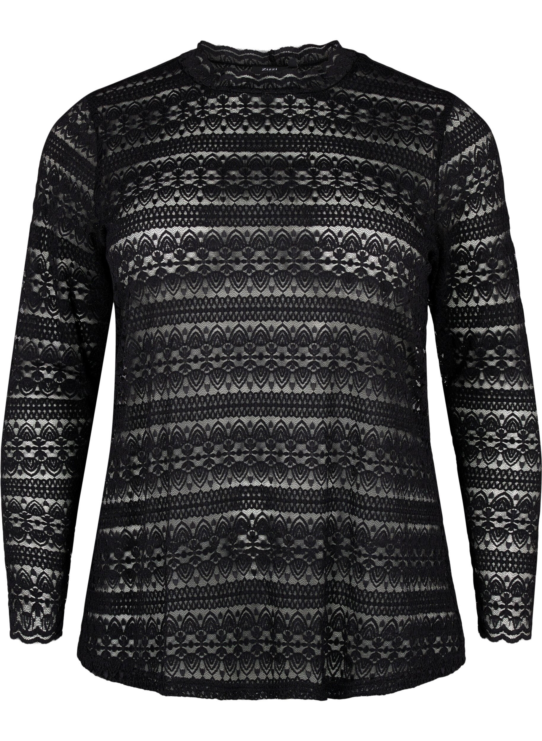 Zizzi Kanten blouse met lange mouwen, Black, Packshot image number 0