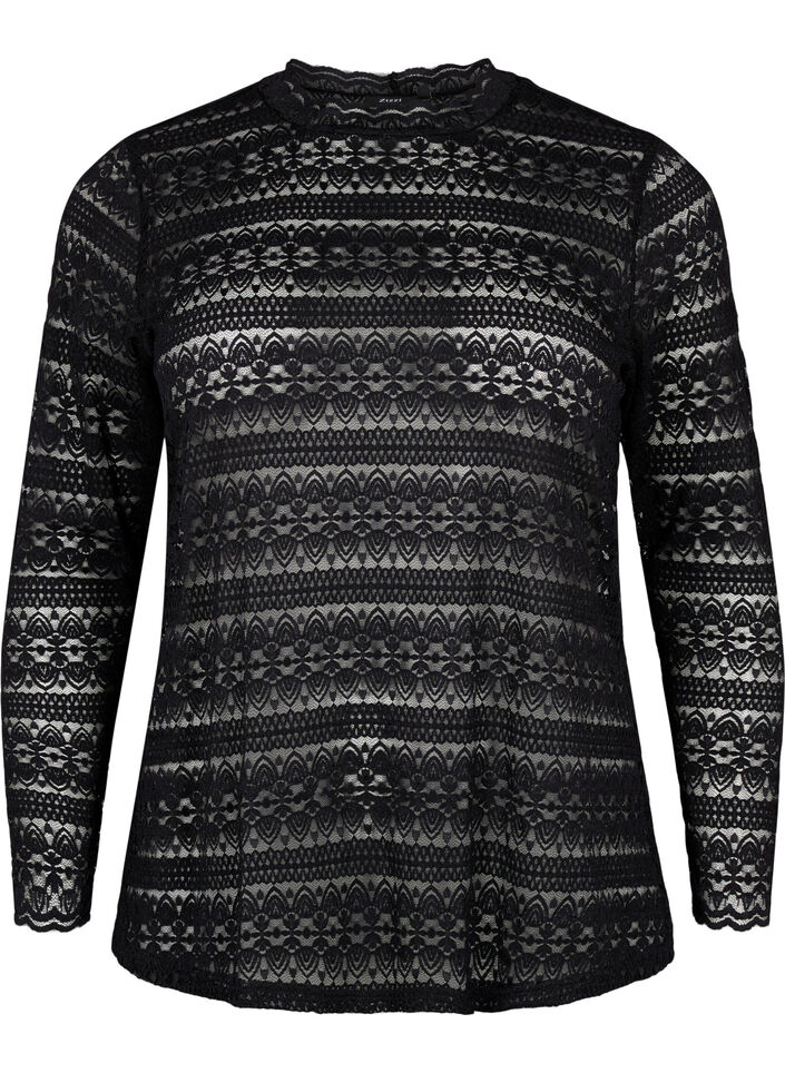 Kanten blouse met lange mouwen, Black, Packshot image number 0