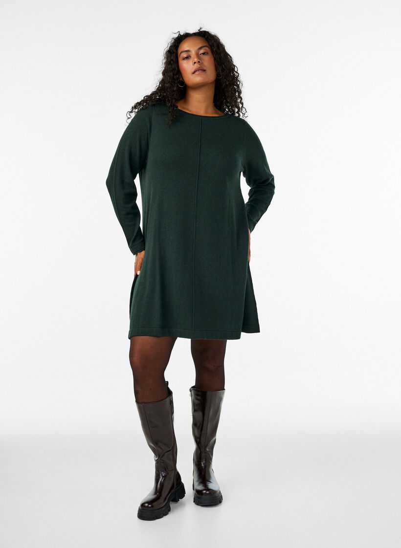 Gebreide jurk in katoen-viscose blend, Groen, Model image number 1