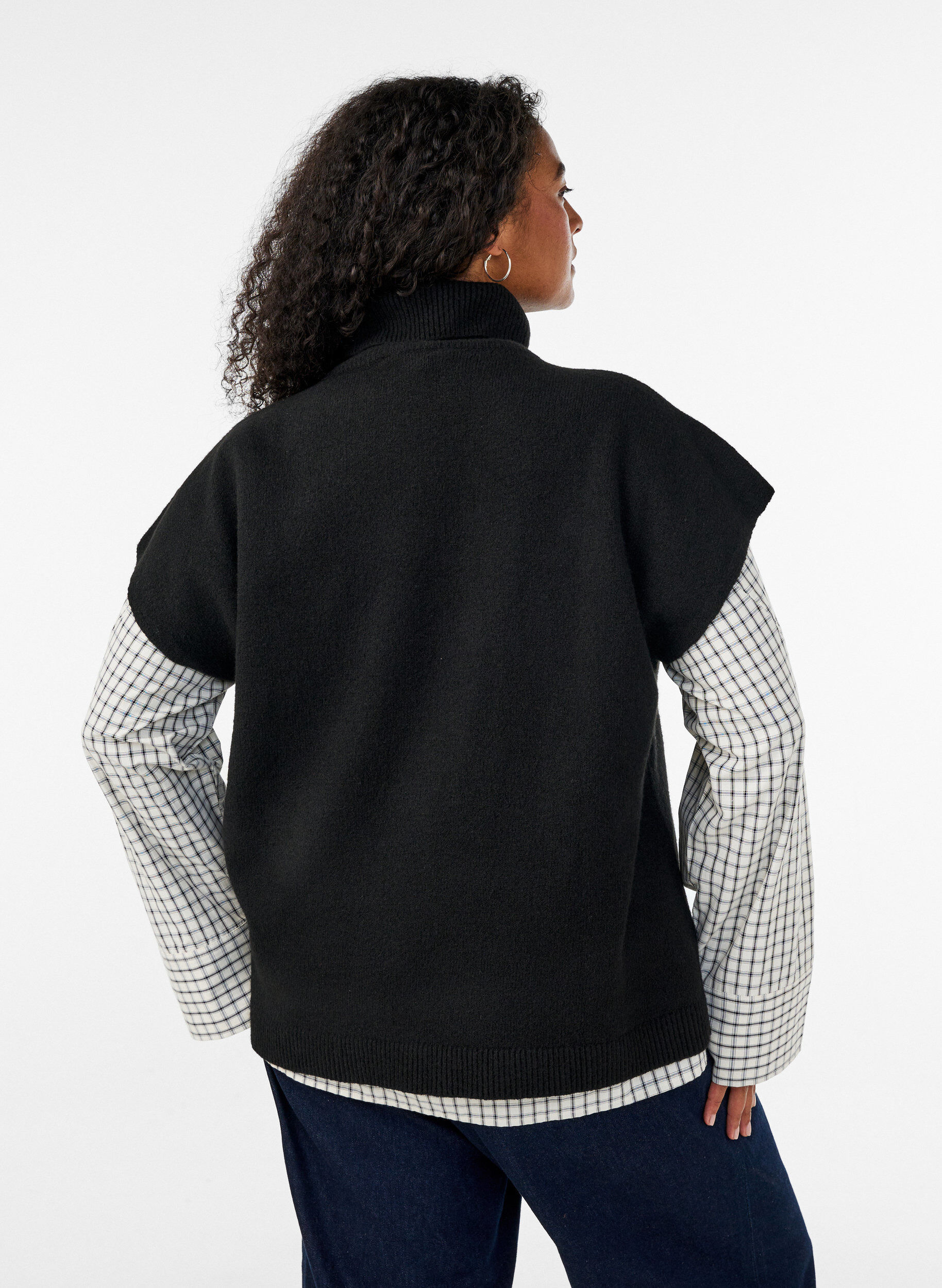 ZizziGebreide vest met col, Zwart, Model image number 2
