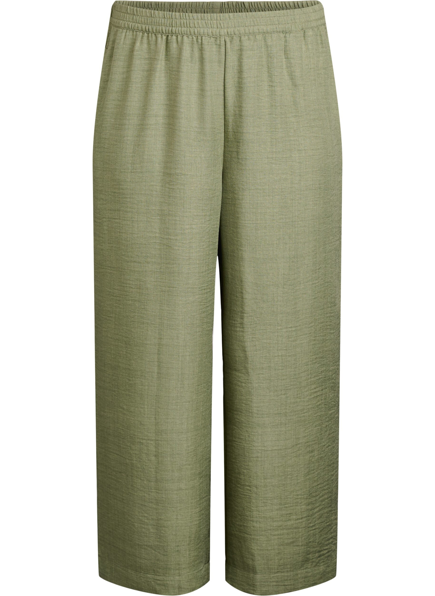 ZizziLosse broek met elastische tailleband en zakken, Groen, Packshot image number 0