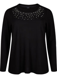 Blouse met parelversiering, Black