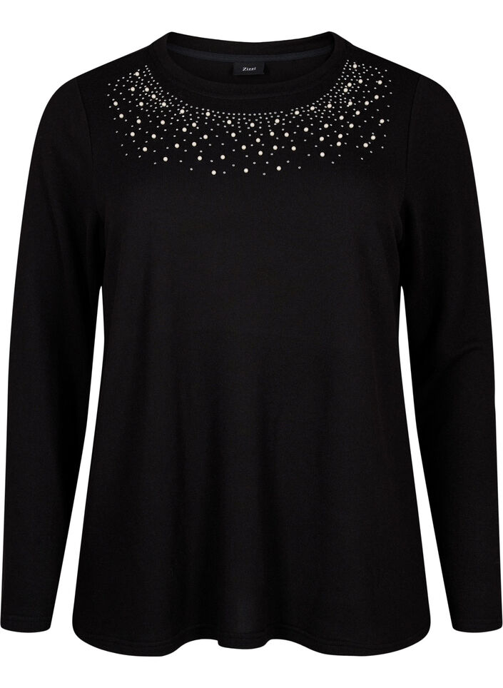 Blouse met parelversiering, Black, Packshot image number 0