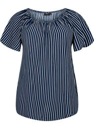 Effen blouse van viscose met korte mouwen, Navy B./White Stripe