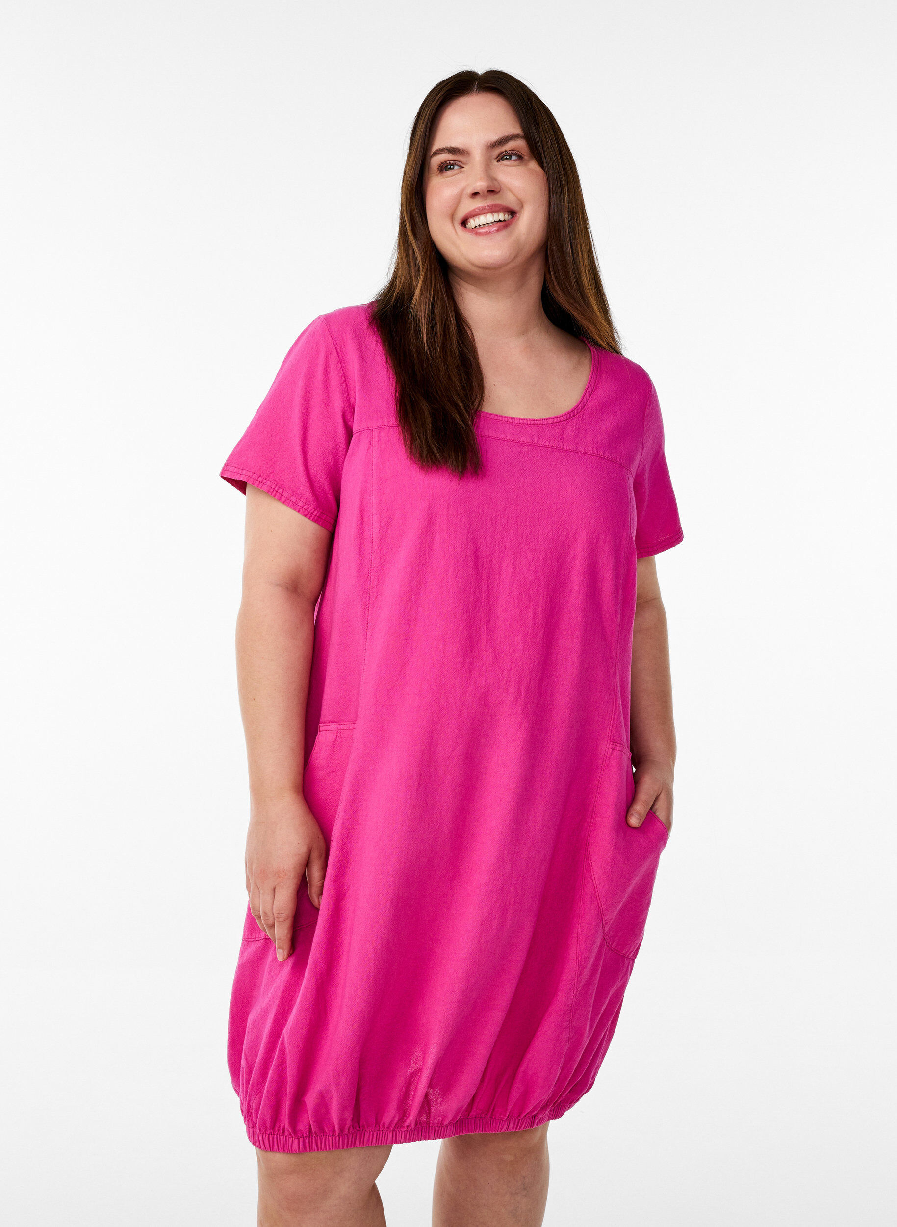 ZizziKatoenen jurk met korte mouwen, Roze, Model image number 0