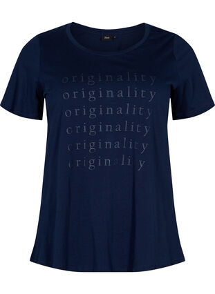 Katoenen t-shirt met tweekleurig bedrukt logo, Navy Blazer, Packshot image number 0