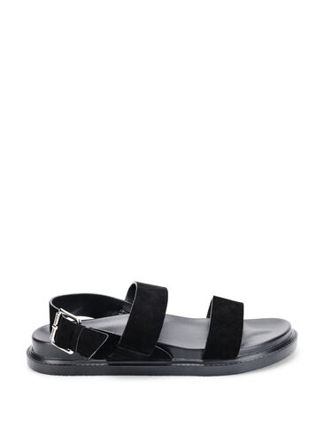 Sandaal met brede pasvorm in suède, Black, Packshot image number 0