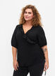 Wikkelblouse van Viscose met korte mouw, Black, Model image number 0