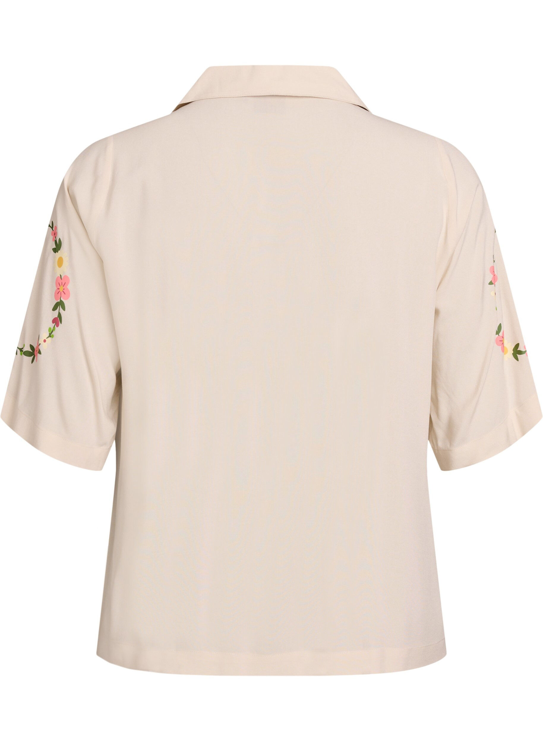 Zizzi Viscose pyjamatop met striksluiting en bloemenprint, Beige, Packshot image number 1
