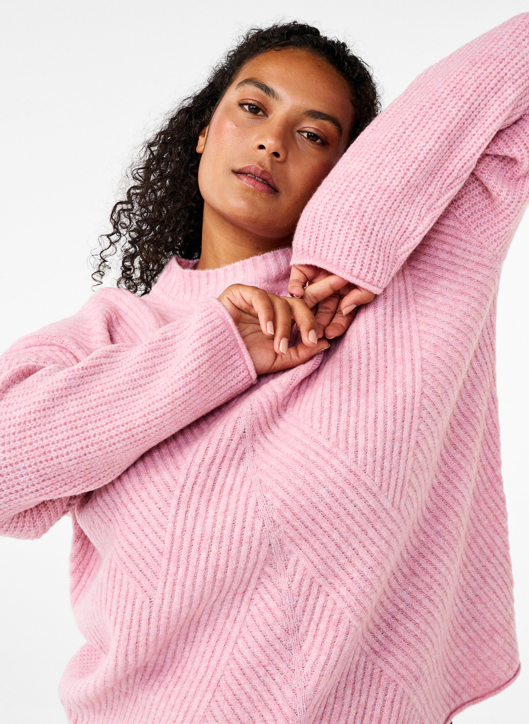 Zizzi Trui met een gestreept patroon en lange mouwen, Corsage Mel., Image image number 0