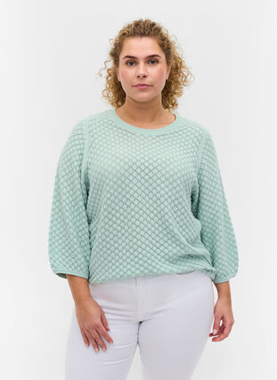 Gebreide blouse met patroon van biologisch katoen met 3/4 mouwen, Surf Spray, Model image number 0
