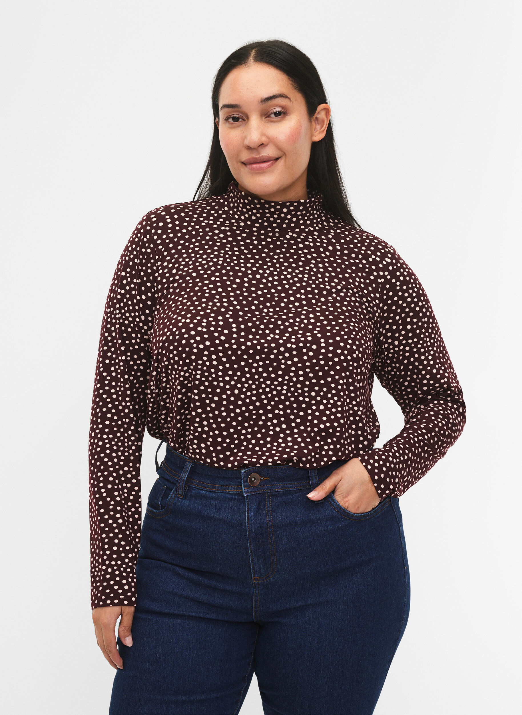 Zizzi FLASH - Blouse met lange mouwen en col, Donker Bordeaux, Model image number 0