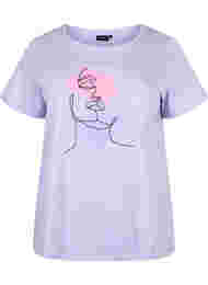 Katoenen t-shirt met ronde hals en opdruk, Lavender FACE