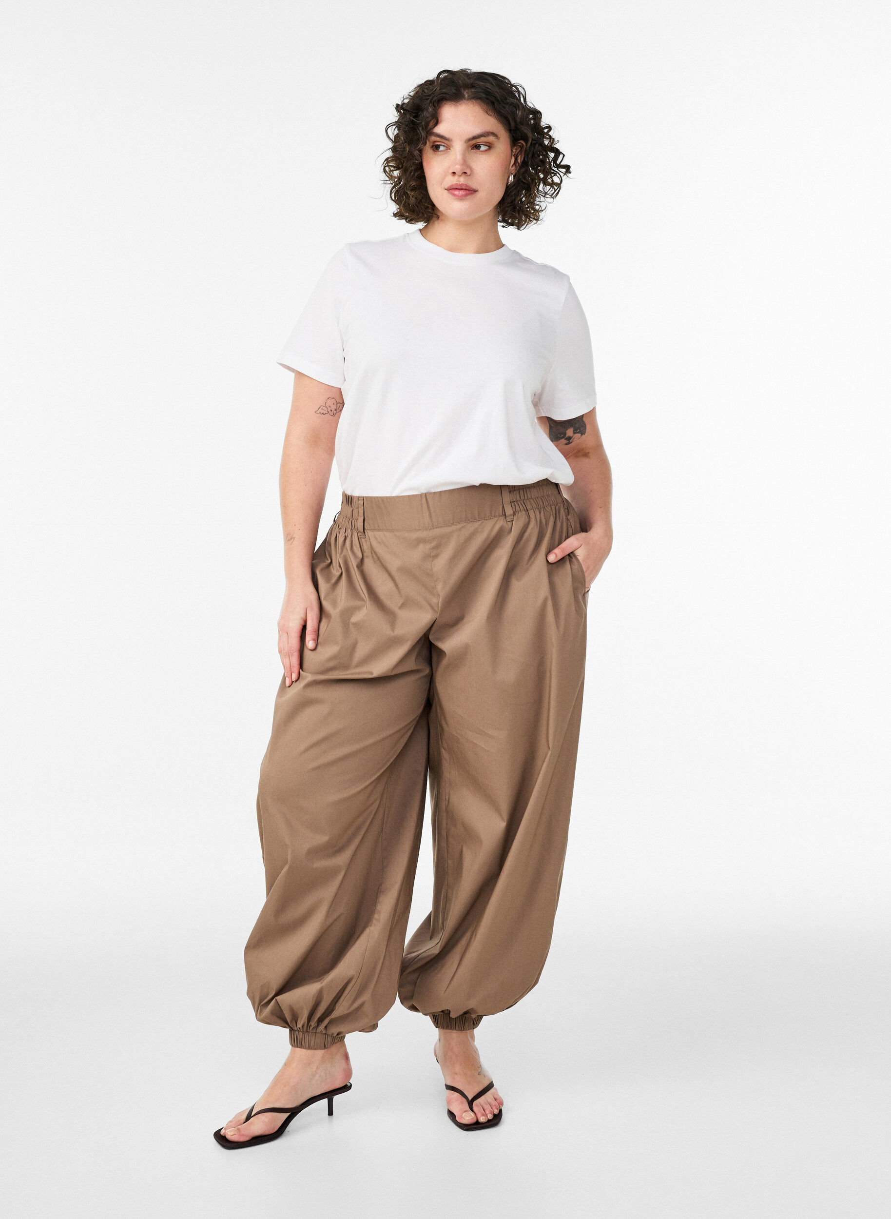 ZizziKatoenen T-shirt met print, Wit, Model image number 1