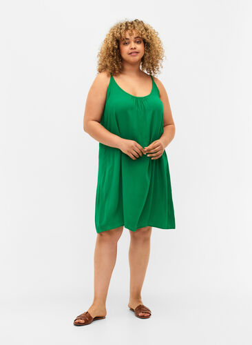 Effen viscose jurk met bandjes, Jolly Green, Model image number 0