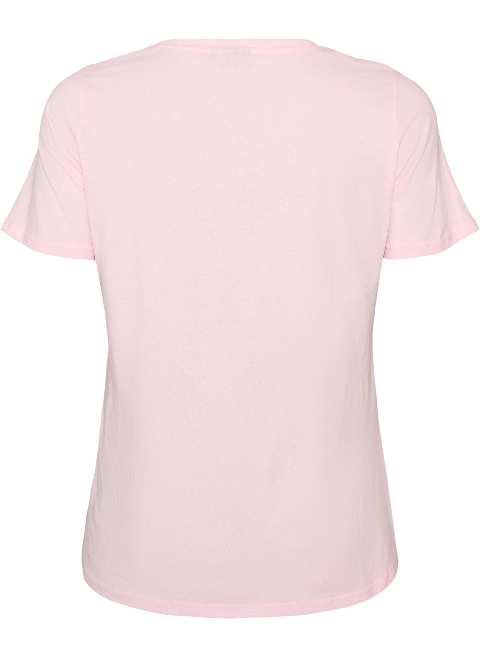 ZizziKatoenen T-shirt met print aan de voorkant, Roze, Packshot image number 1