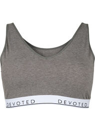 Zacht beha top met V-hals en tekstprint, Medium Grey Melange