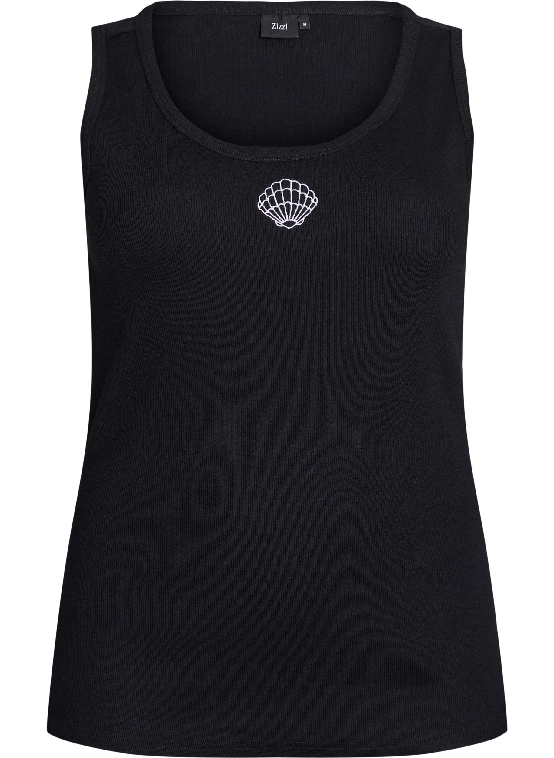 ZizziNauwsluitende top met motief, Zwart, Packshot image number 0