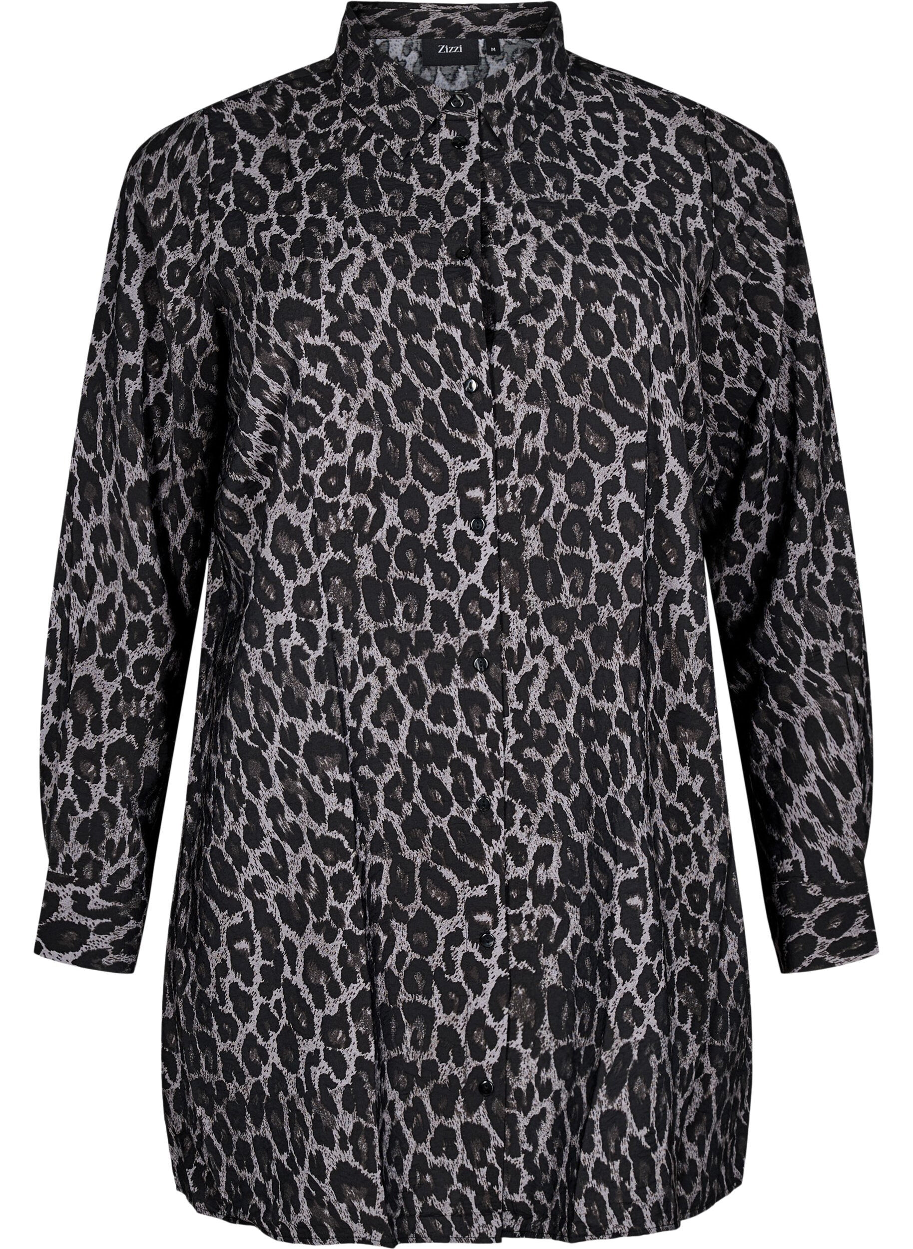 Zizzi Lange blouse met luipaardprint, Grijs, Packshot image number 0