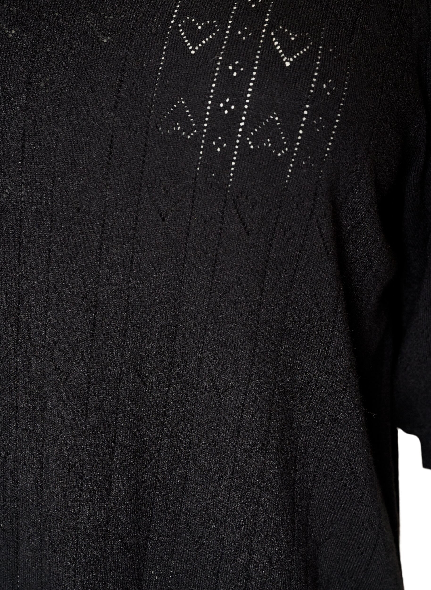 ZizziGebreide blouse met korte mouwen en pointellepatroon, Zwart, Packshot image number 2