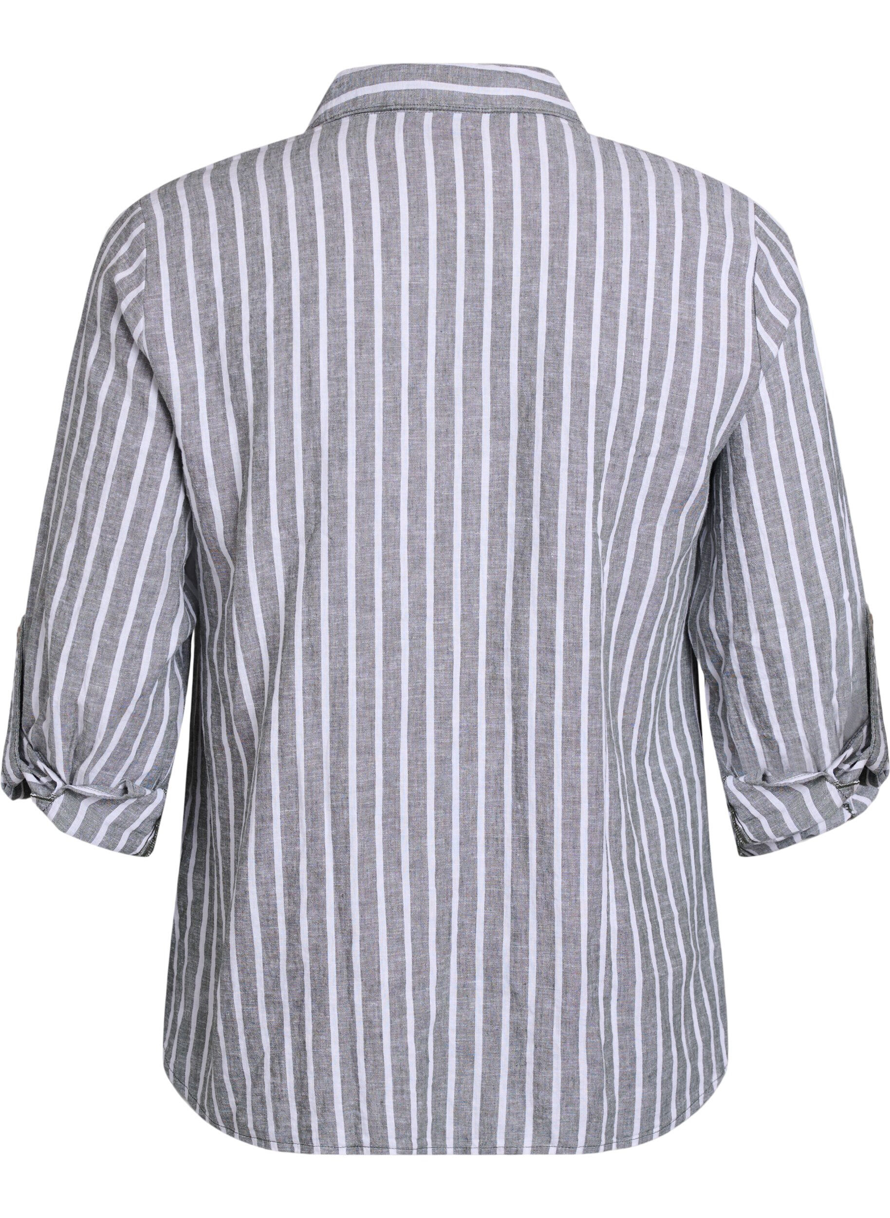 Zizzi Linnen en viscose shirt met 3/4 mouwen, Groen, Packshot image number 1