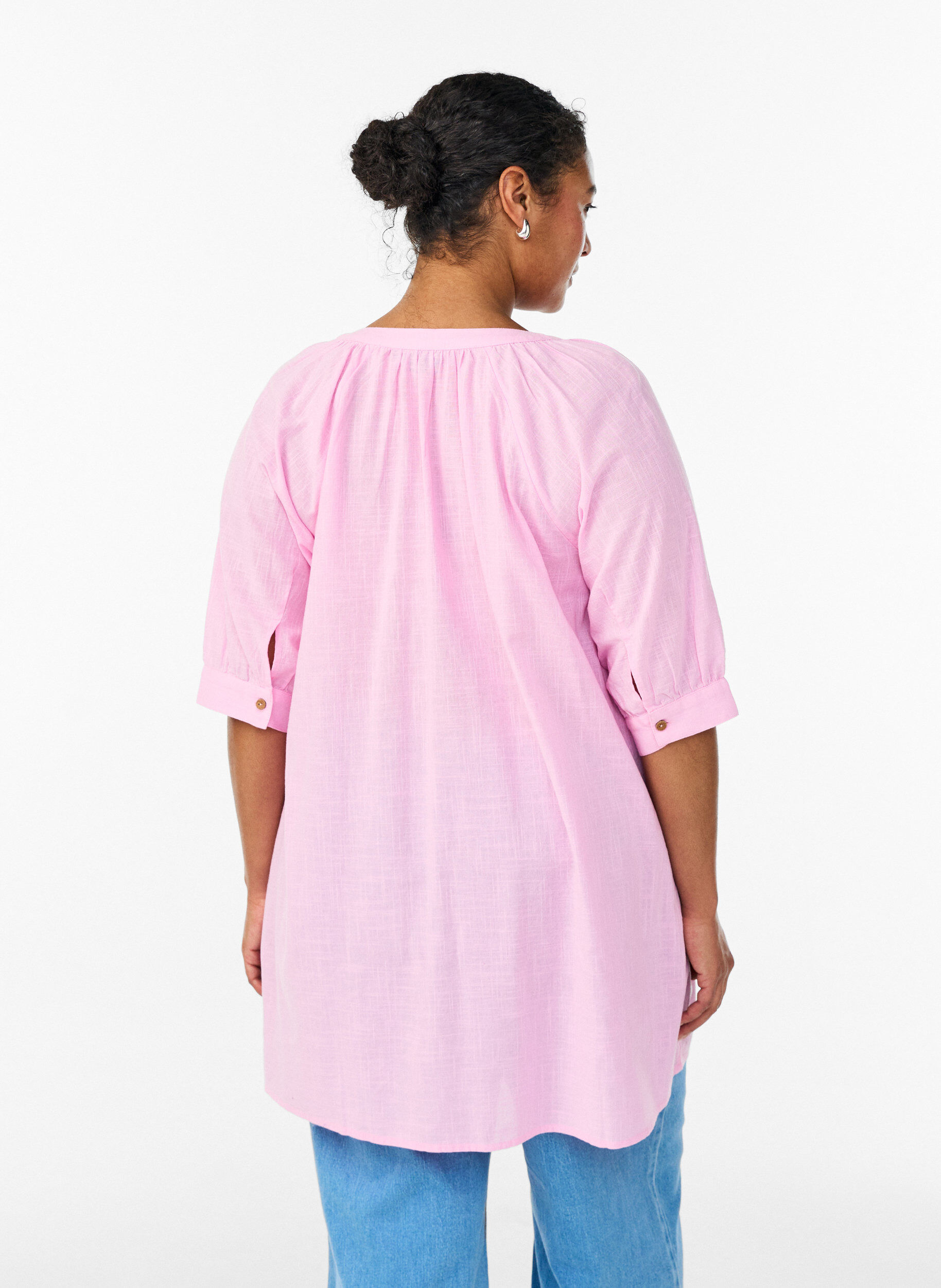 Zizzi Katoenen tuniek met V-hals, Roze, Model image number 2