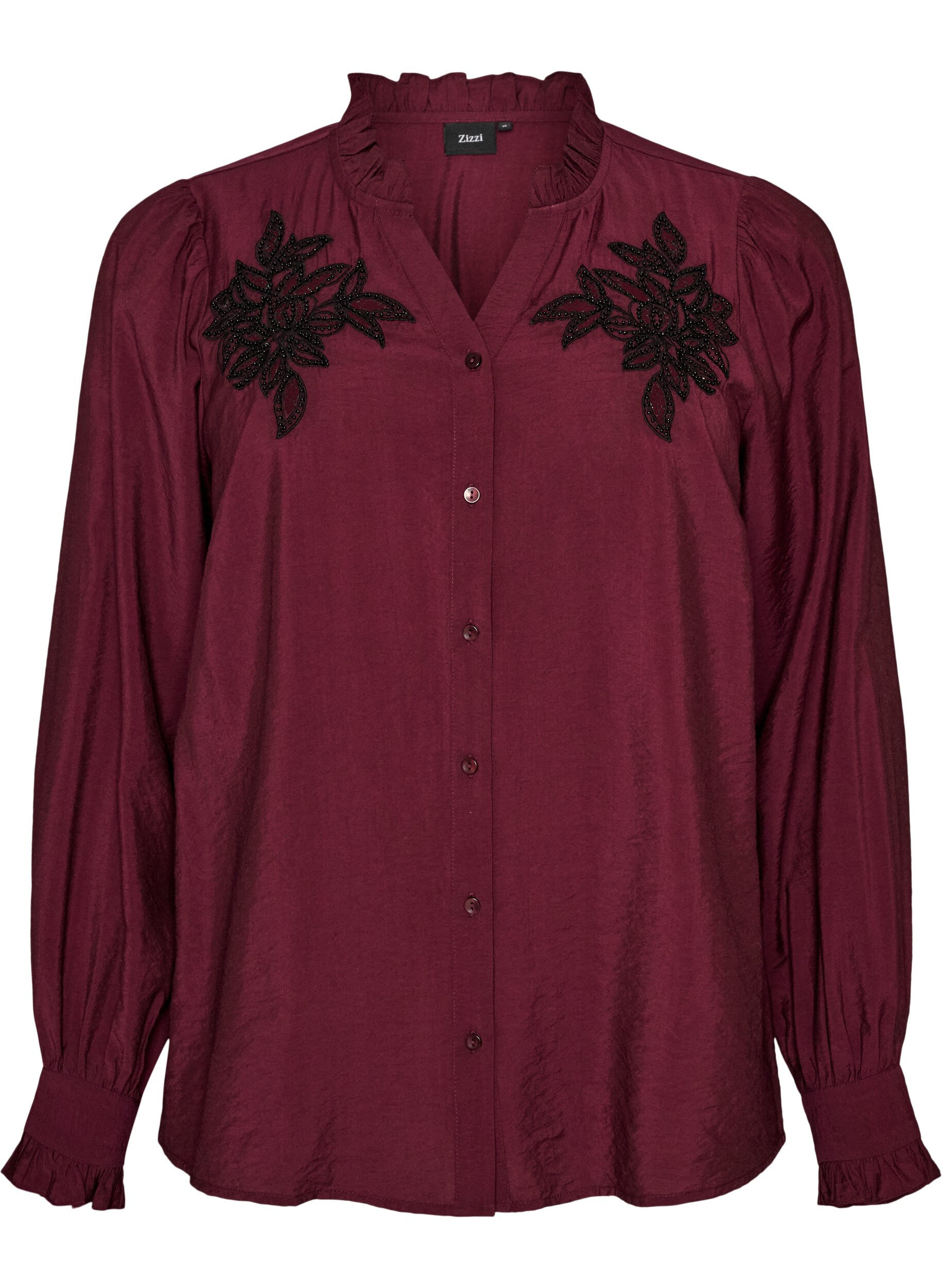 ZizziShirtblouse met geborduurde bloemapplicaties, Rood, Packshot image number 0