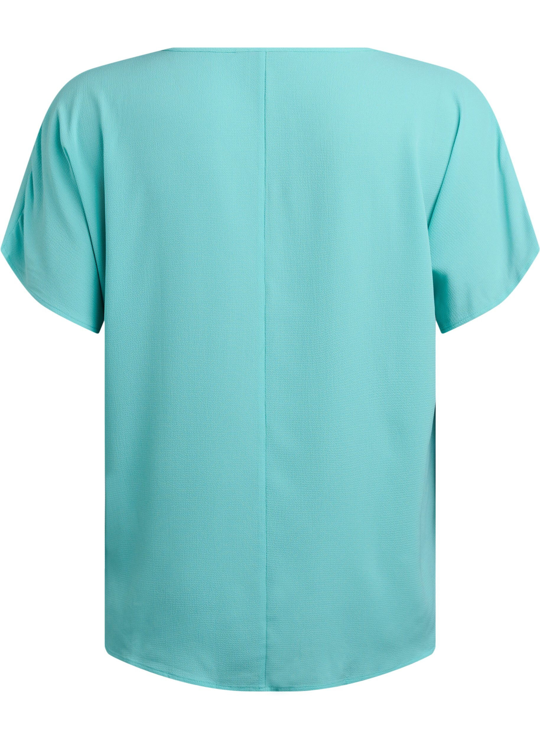 Zizzi Blouse met korte mouwen en een ronde halslijn, Blauw, Packshot image number 1