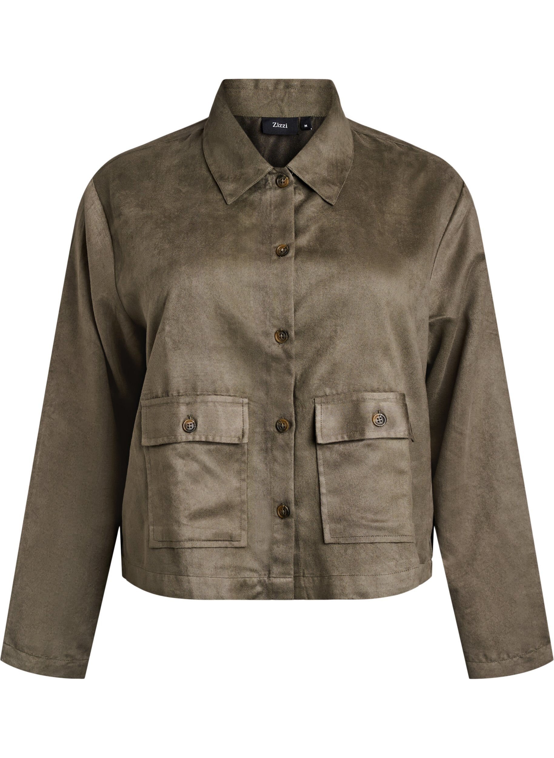 Korte imitatie su&egrave;de jas met zakken