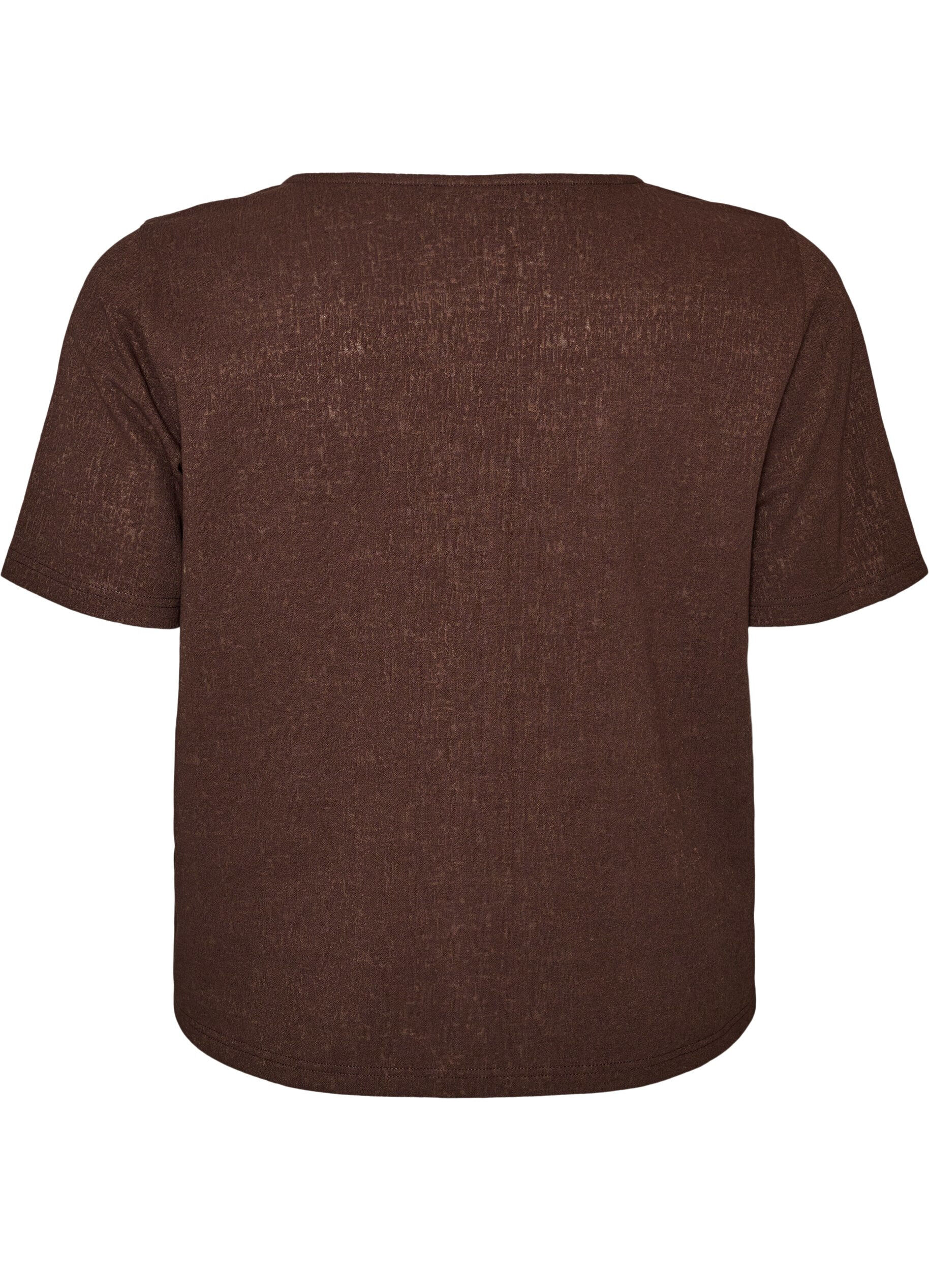ZizziKatoenen blouse met structuur en knoopsluiting, Bruin, Packshot image number 1