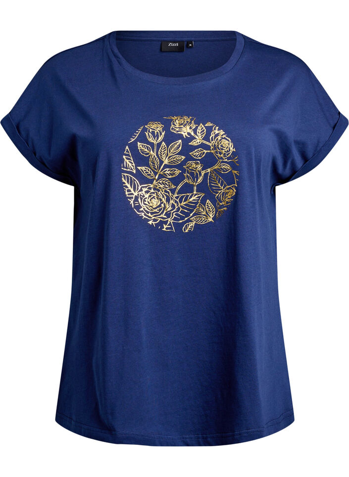 T-shirt met gouden bloemenprint, Naval A. Gold Rose, Packshot image number 0