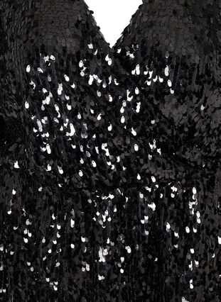 Jurk met pailletten, v-hals en lange mouwen, Black, Packshot image number 2