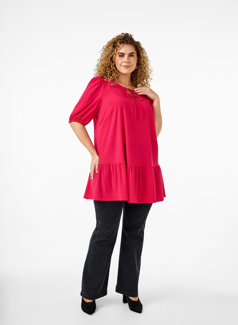 Tuniek van viscose met strikjes, Bright Rose, Model image number 2