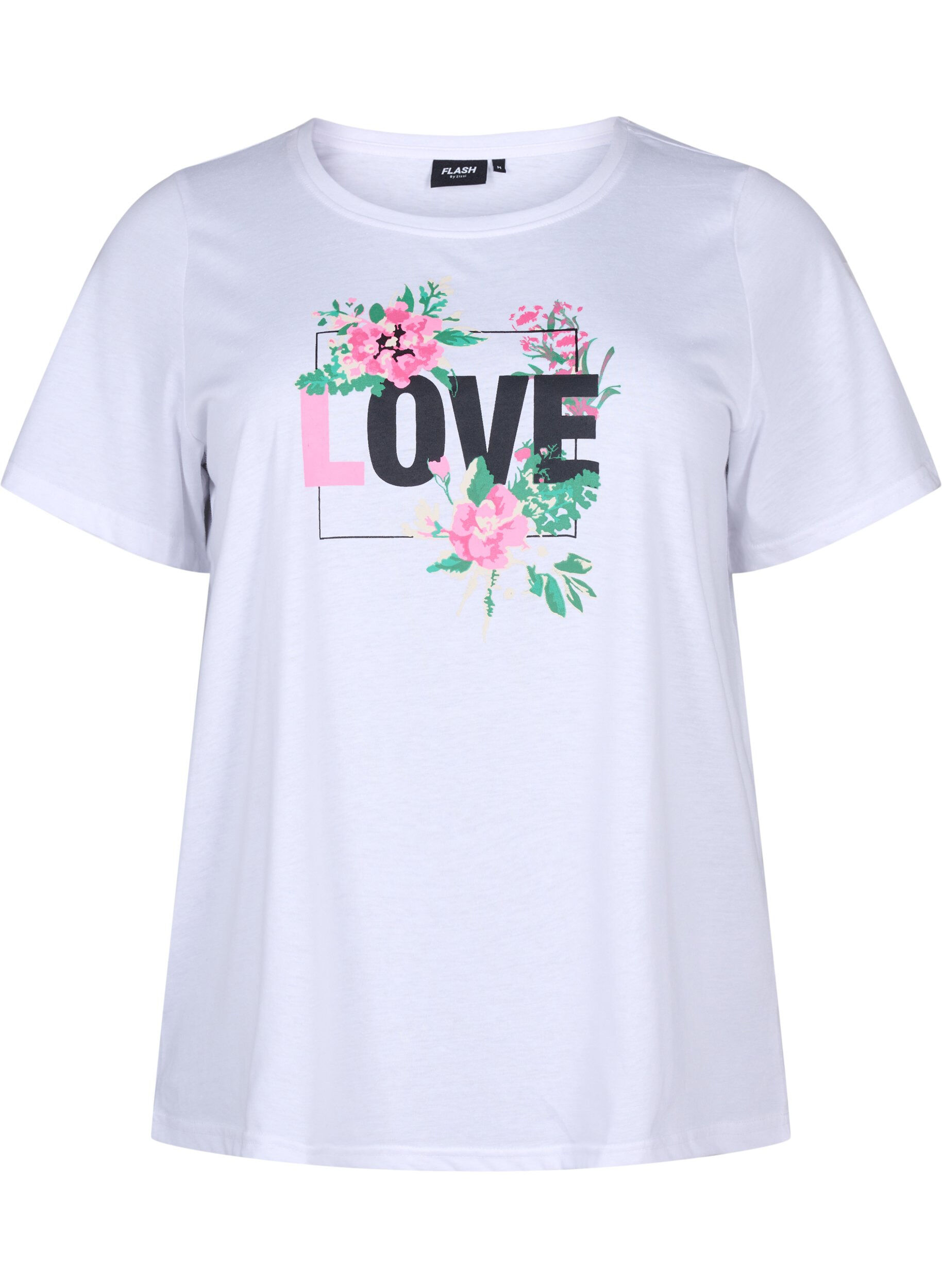 Zizzi FLASH - T-shirt met motief, Bright White Love, Packshot image number 0