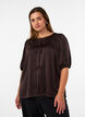 Satijnen blouse met strikjes en ellebooglange mouwen, Bruin, Model image number 0