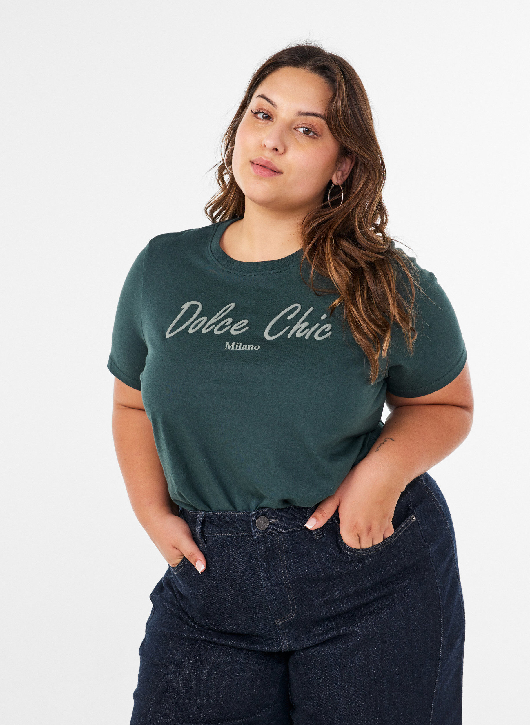 ZizziT-shirt van biologisch katoen met print, Groen, Model image number 0