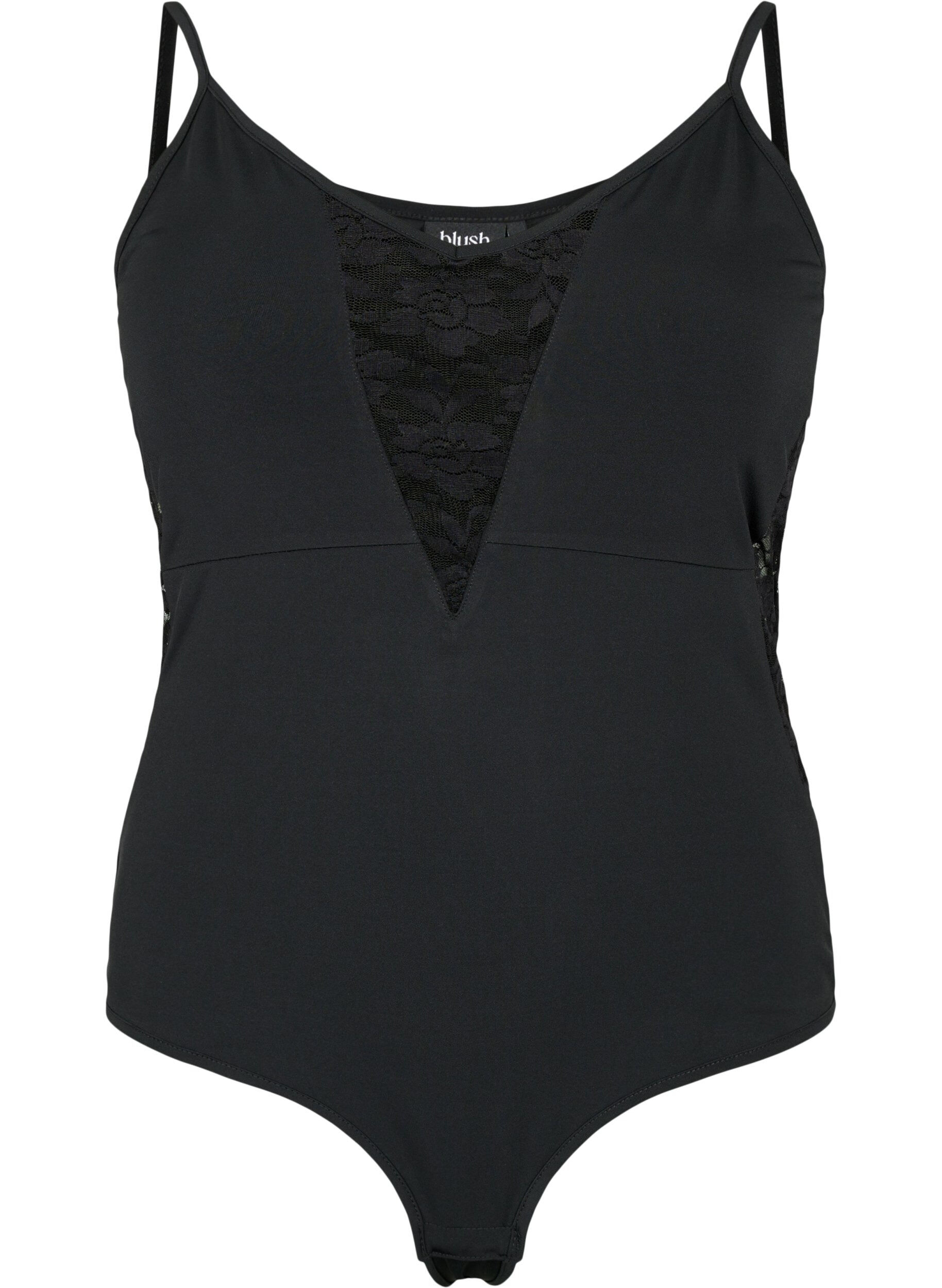 Zizzi Bodystocking met kant en spaghettibandjes, Black, Packshot image number 0