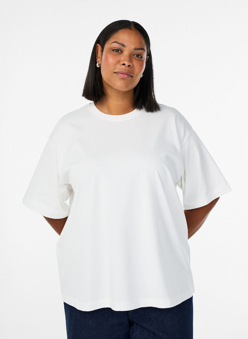 Oversized T-shirt met halflange mouwen, Wit, Model image number 0