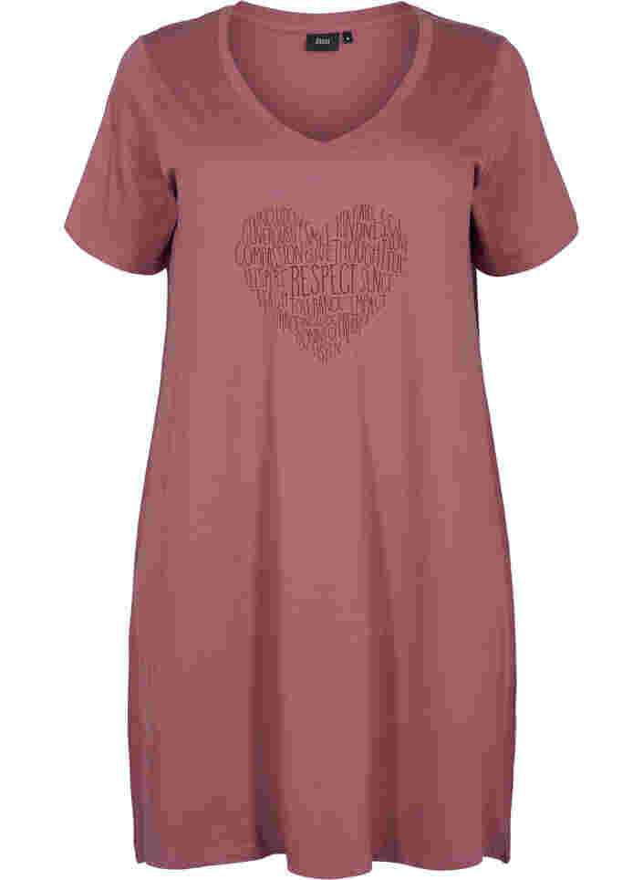 Katoenen nachthemd met print, Rose Brown w. Heart, Packshot