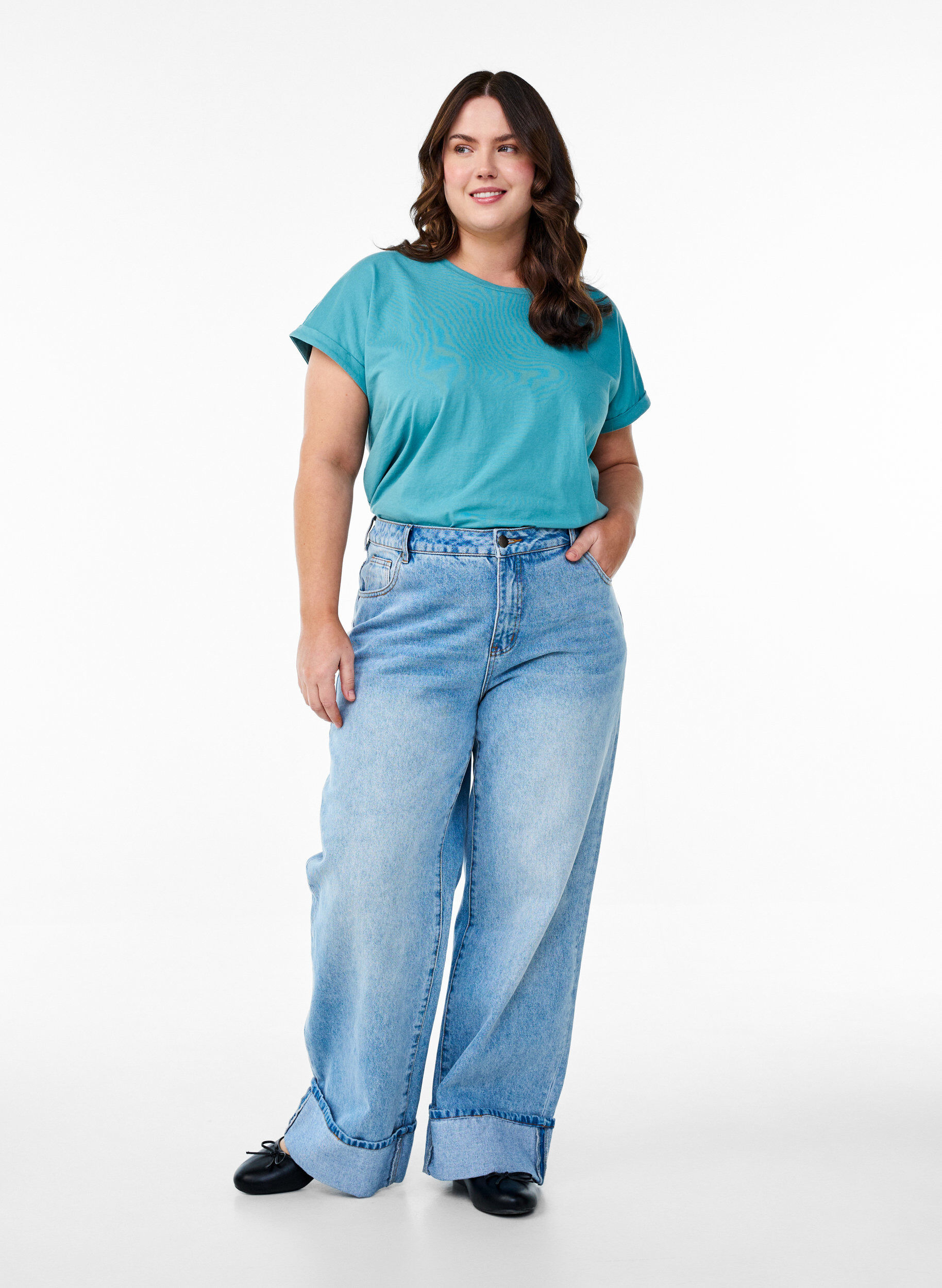 ZizziT-shirt met korte mouwen van katoenmix, Blauw, Model image number 1