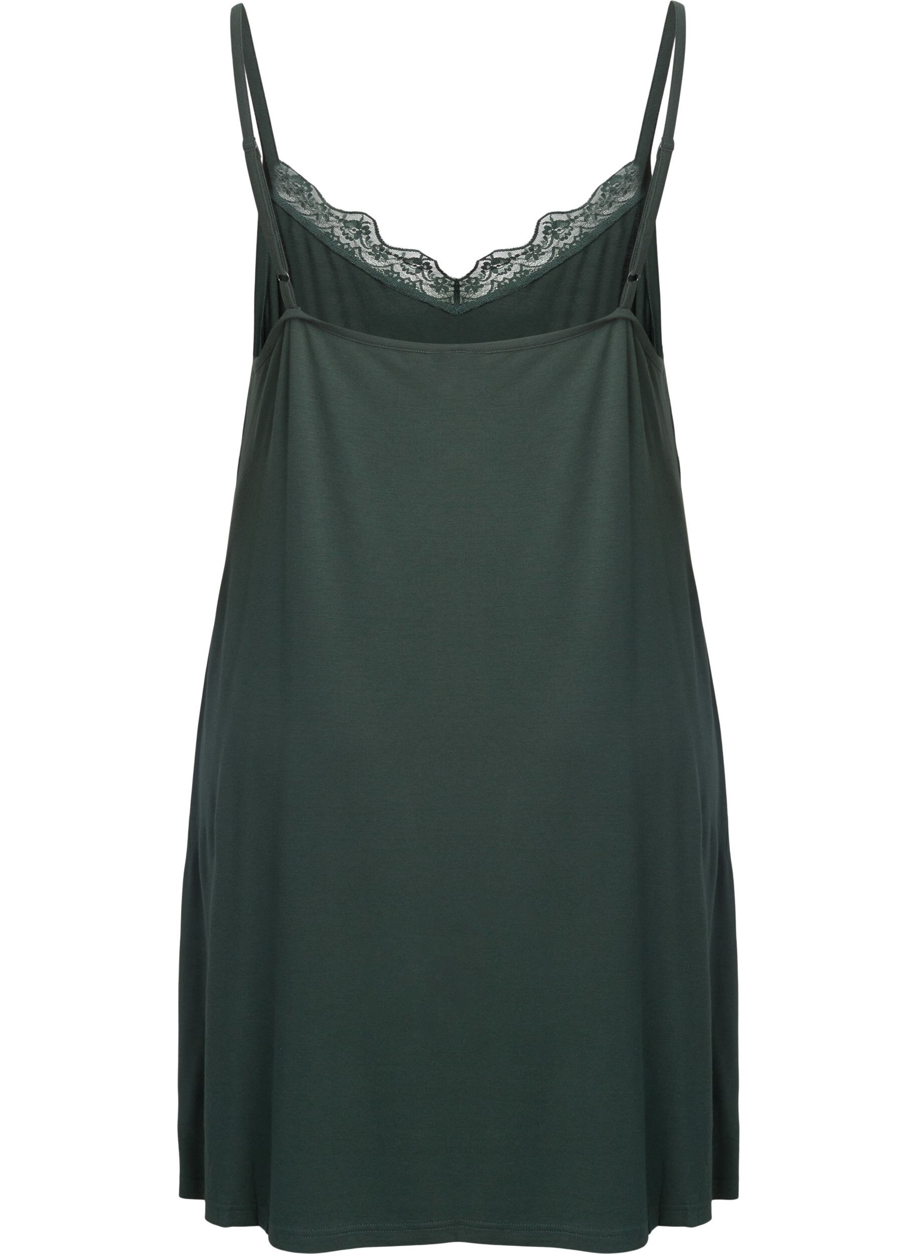 ZizziPyjama jurk met kanten rand in viscose, Groen, Packshot image number 1