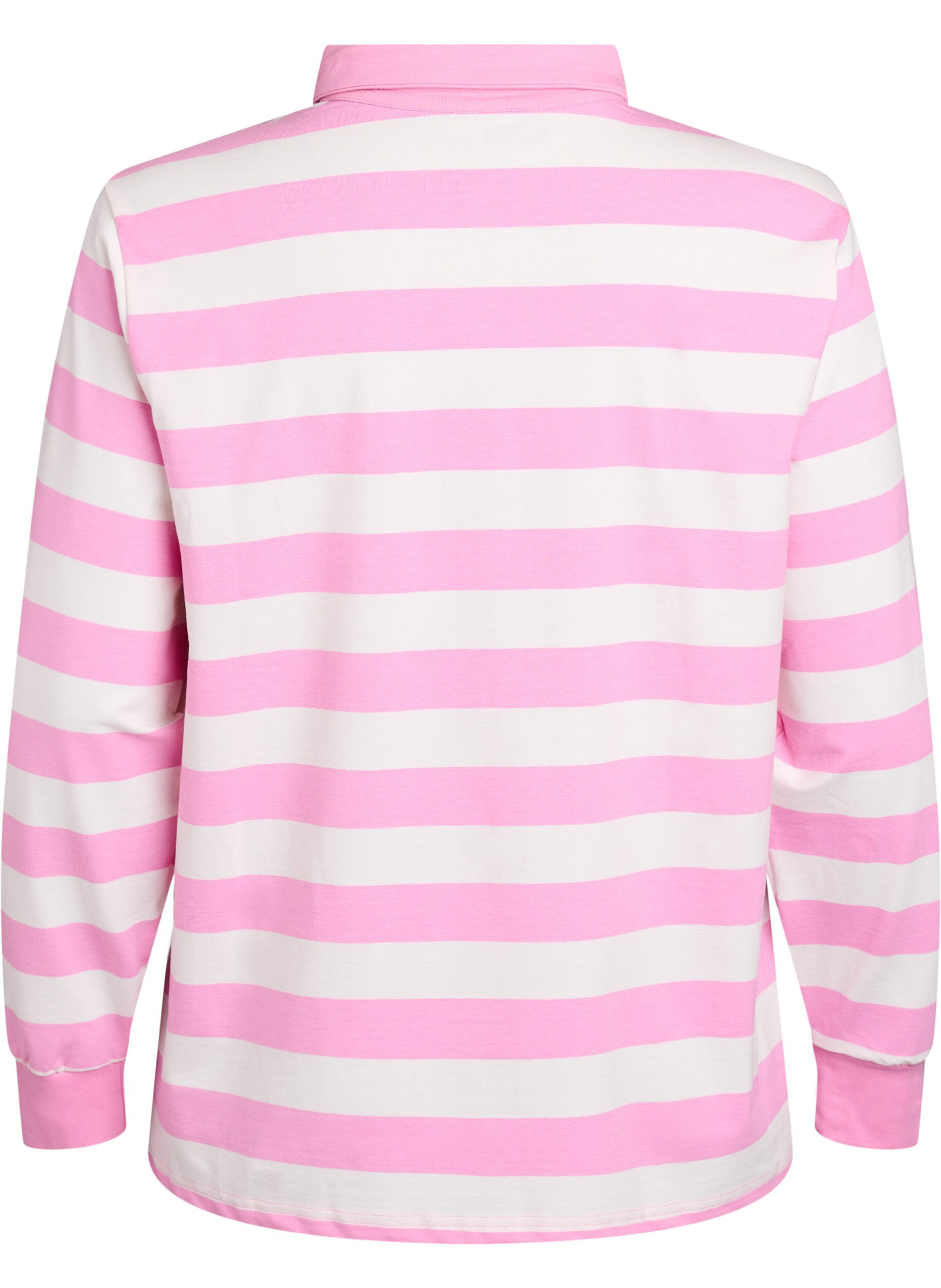 Zizzi Gestreept poloshirt met badstof details, Bubblegum w. White, Packshot image number 1
