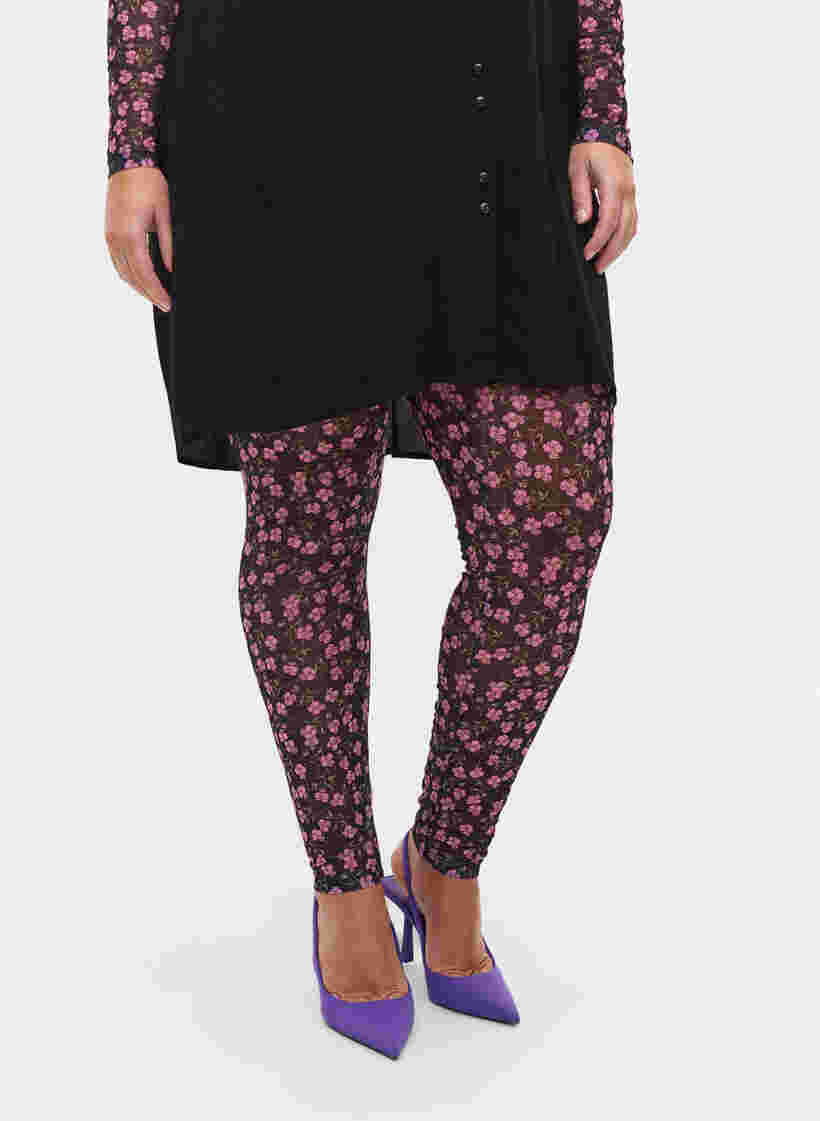 Mesh legging in een stijlvolle print, Flower AOP, Model image number 2