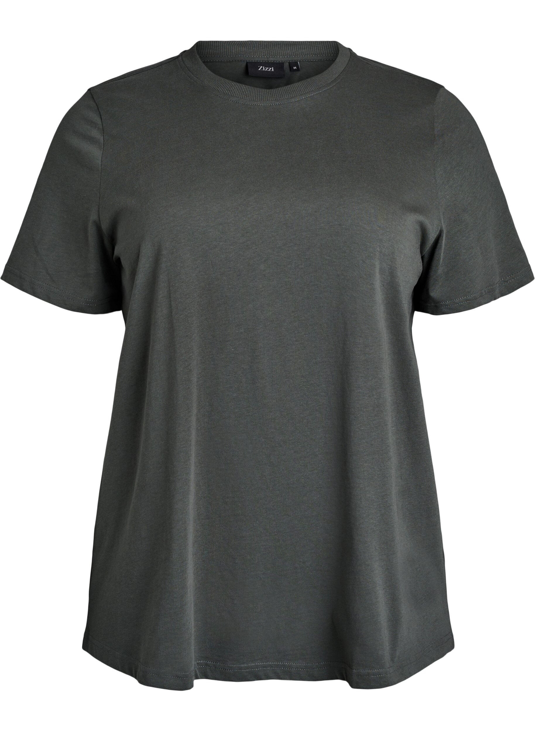 Zizzi Basic katoenen T-shirt met ronde hals, Groen, Packshot image number 0