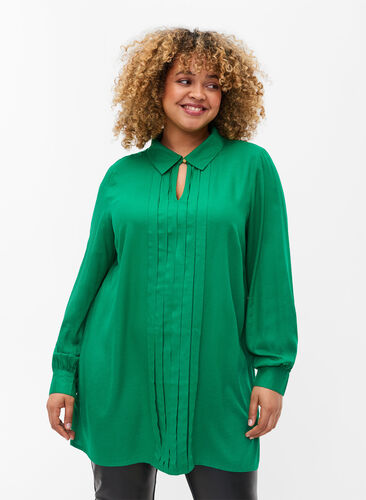 Viscose blouse met lange mouwen en overhemdkraag, Jolly Green, Model image number 0