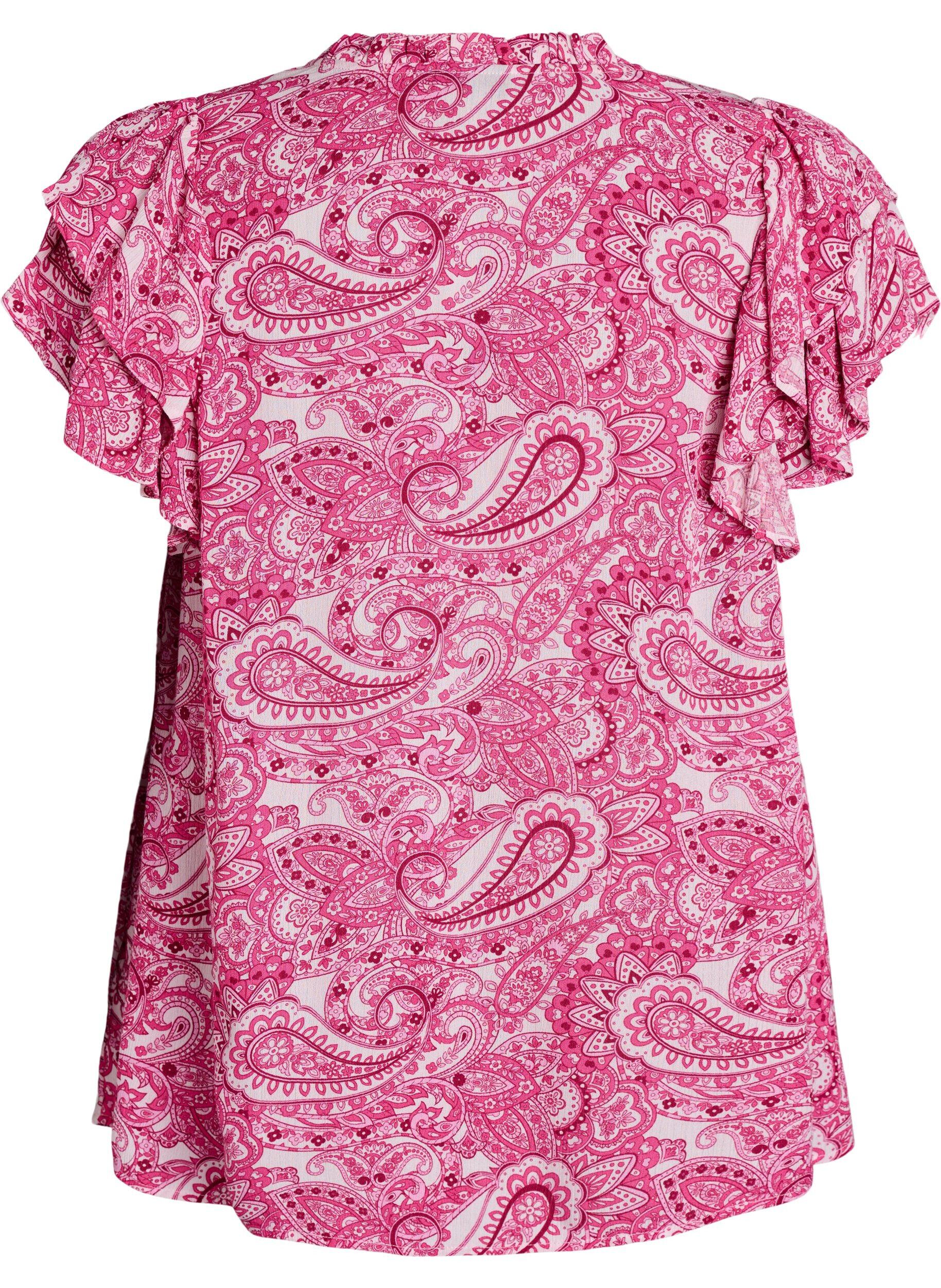 Zizzi Gedessineerde viscose blouse met ruches, Roze, Packshot image number 1