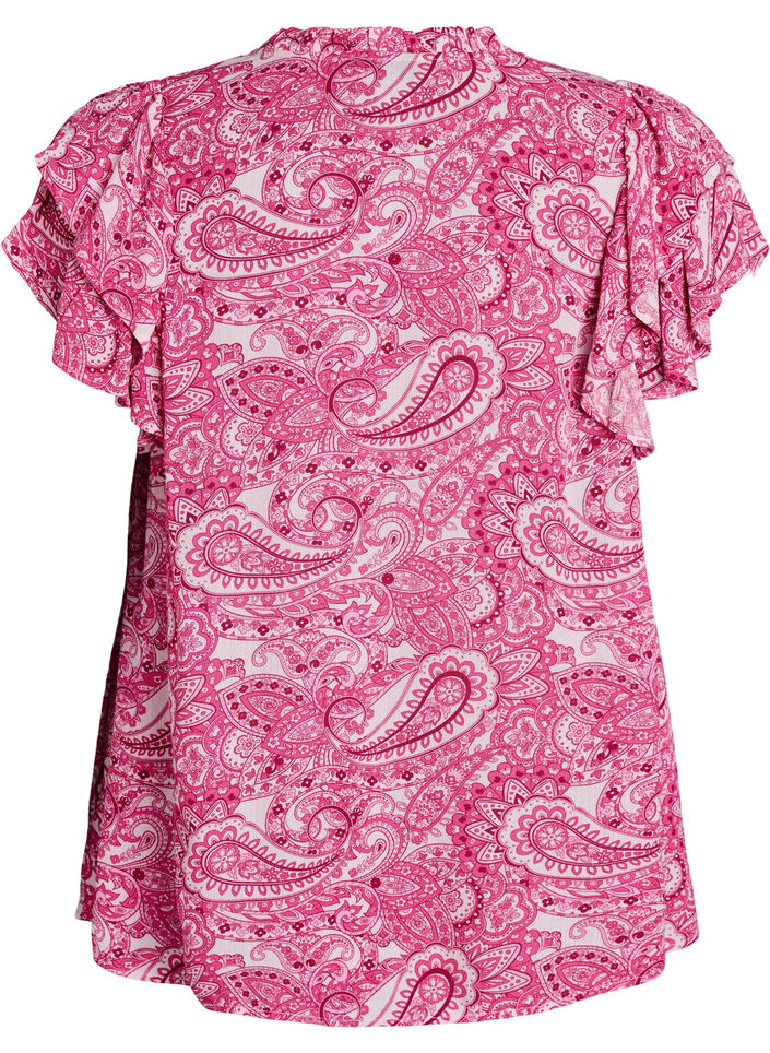 Gedessineerde viscose blouse met ruches, Roze, Packshot image number 1