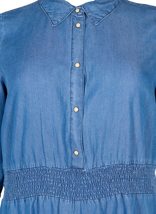 Zachte denim jurk met 3/4 mouwen en smock, Blue denim, Packshot image number 2