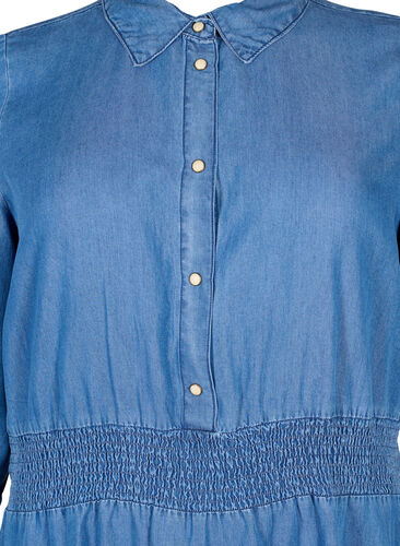 Zachte denim jurk met 3/4 mouwen en smock, Blue denim, Packshot image number 2